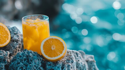 glass of orange lime cocktail with ice. generative ai