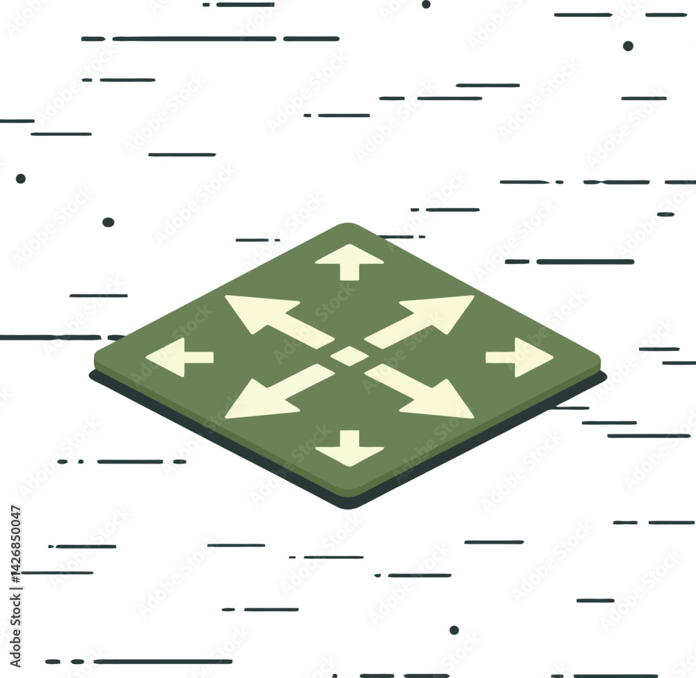 Aufkleber navigation arrows icon with multiple directions in green square vector illustration