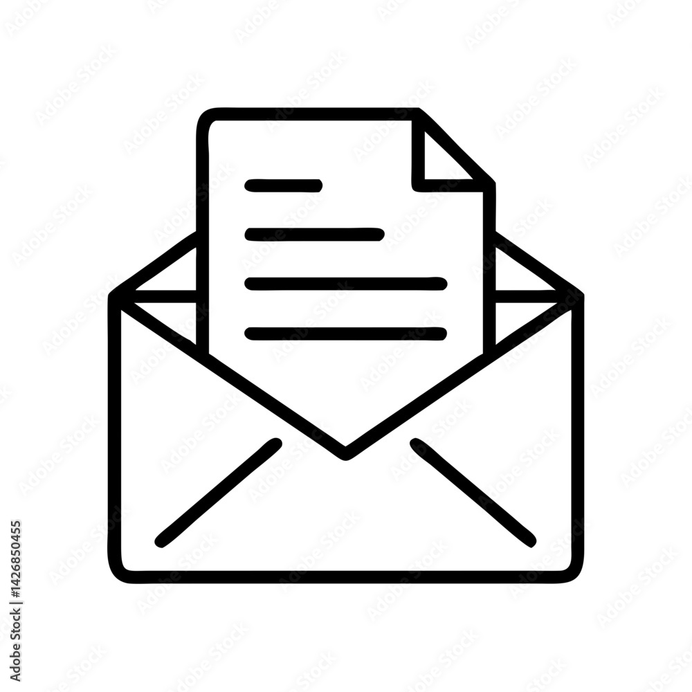 Poster open envelope with letter vector icon message email mail correspondence communication line art desig
