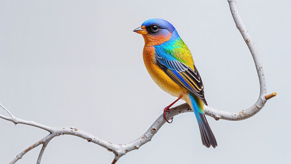 Obraz premium Vibrant painted bunting bird perched delicately on a whitewashed branch
