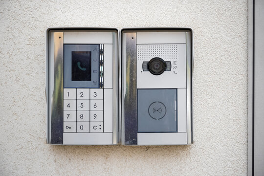 Video intercom in the entry of a building in London, England