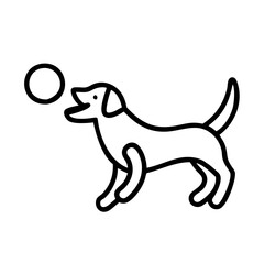 Dog playing with ball outline vector, pet animal illustration, canine friend, playful puppy drawing