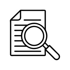 Illustration of document search, research, data analysis, magnifying glass, and information review icon