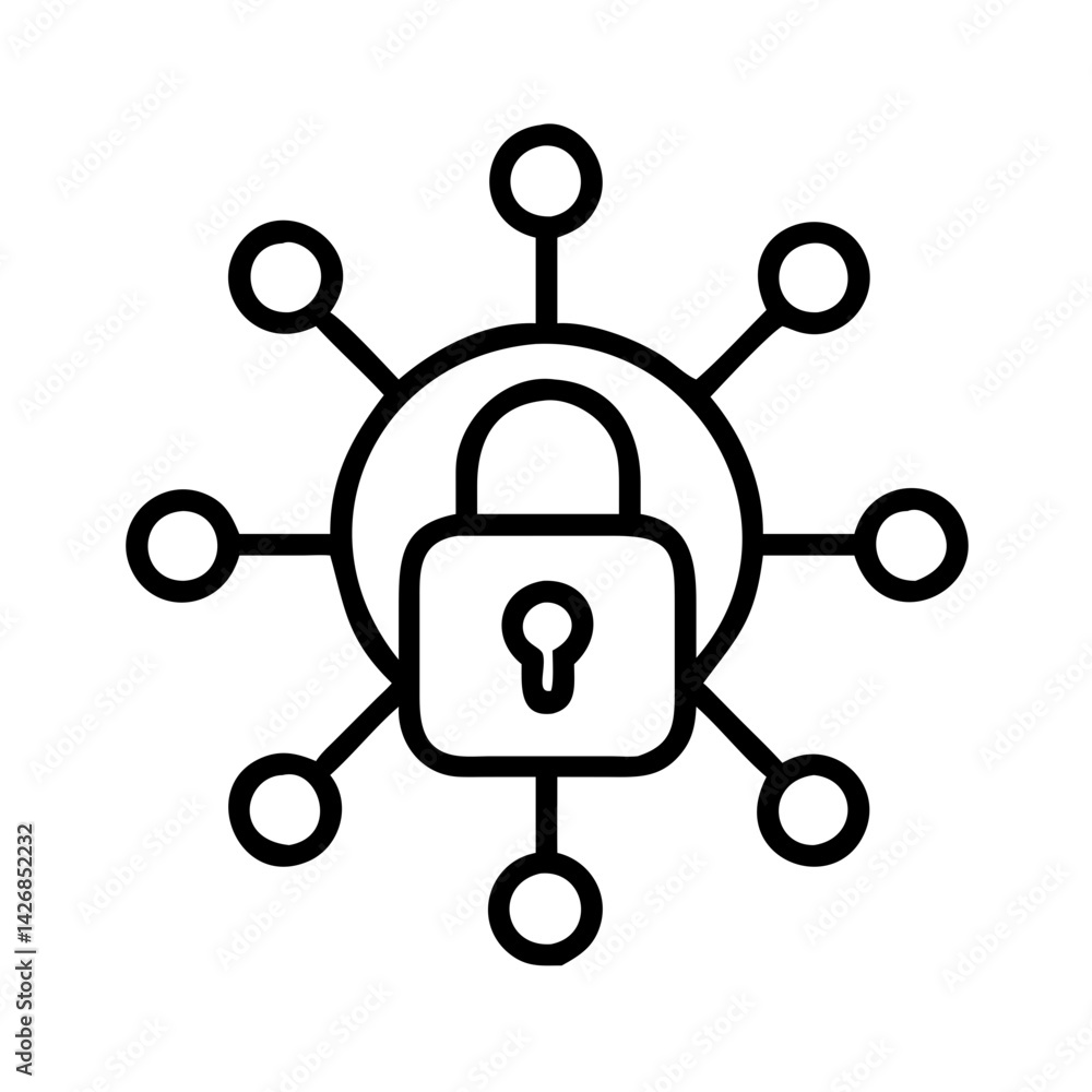 Poster security network protection lock secure safety system privacy data connection access technology icon