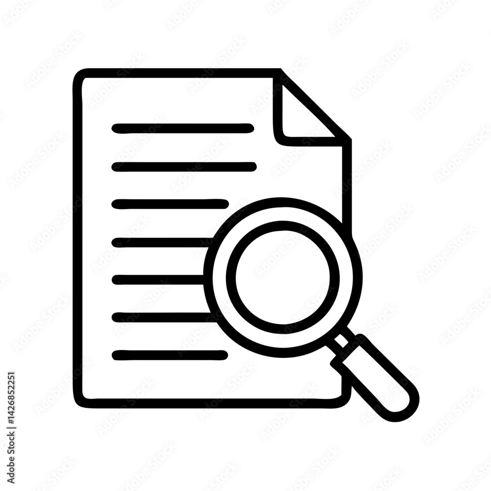 Poster document search analysis icon with magnifying glass for research and investigation process outline v