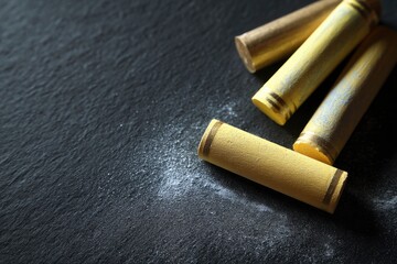 Elegant Yellow Chalks on Dark Surface: A Still Life