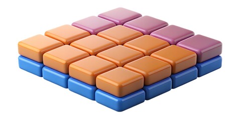 3D colorful  grid of floating modular geometric tiles
