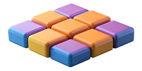 3D colorful grid of floating modular geometric tiles