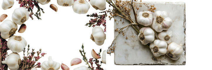 Set of a, Photo of garlic, isolated on a transparent background.
