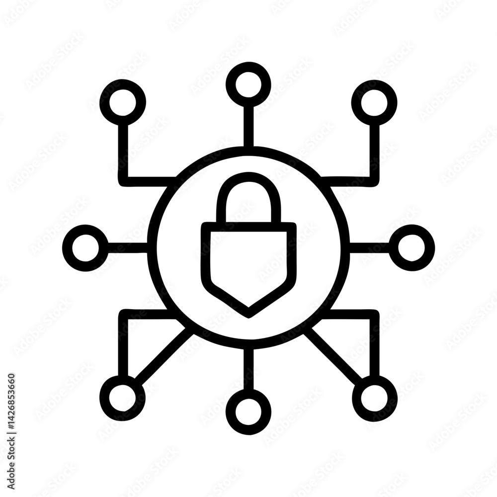Poster security network icon for data protection and cyber security with lock and connection points design