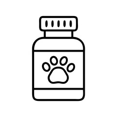 Pet supplement bottle with paw print for animal health and care products and veterinary medicine needs