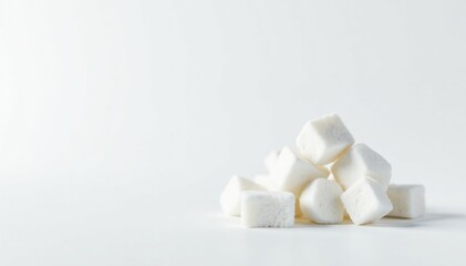 Lumps of white sugar against a seamless white backdrop, confection, white background