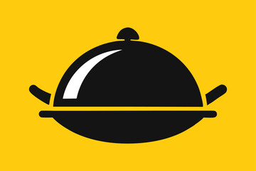 This vector illustration features a golden restaurant cloche, a symbol of fine food service, often found on a restaurant menu to represent a special dish or meal