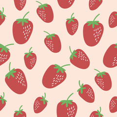 doodle pastel pink strawberries seamless pattern background