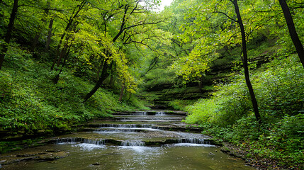 Fototapeta premium Green Forest Waterfall Landscape