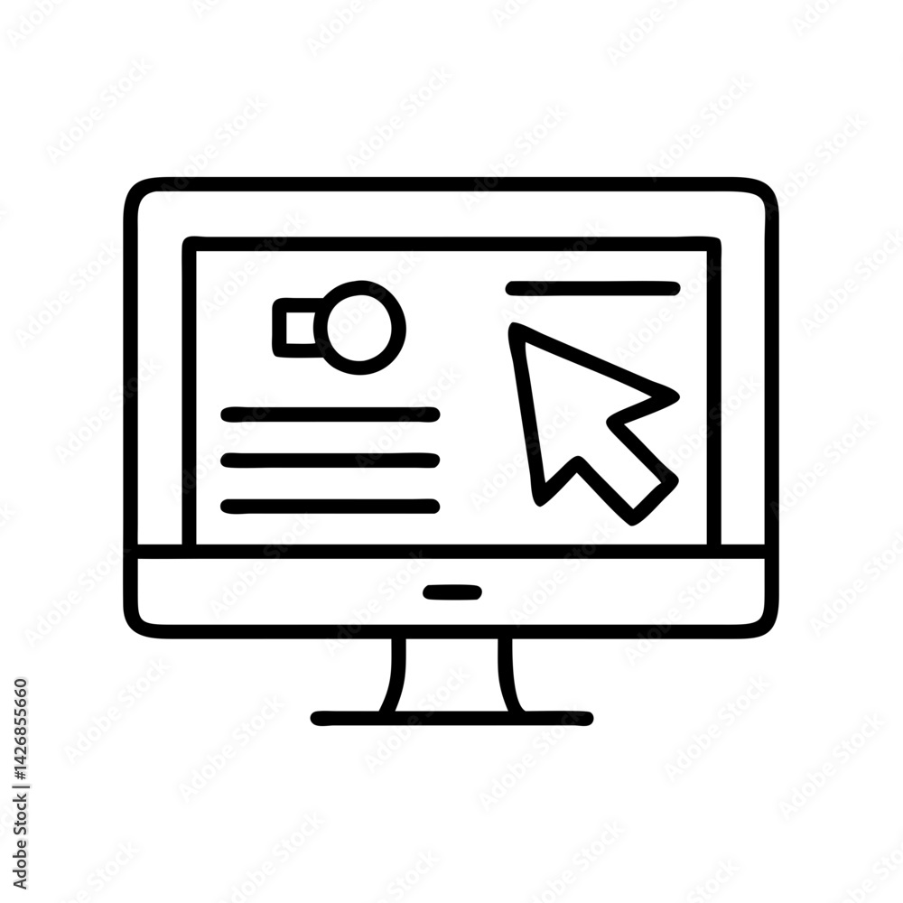 Poster Illustration of computer screen with cursor for website design and user interface development process