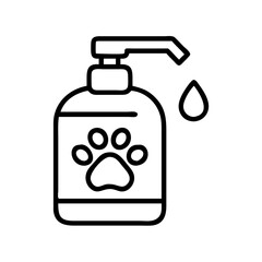 Dog shampoo pet care grooming supplies animal hygiene product paw print soap dispenser vector icon