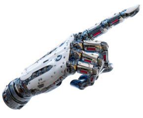 Futuristic robotic hand pointing towards possibilities in technology