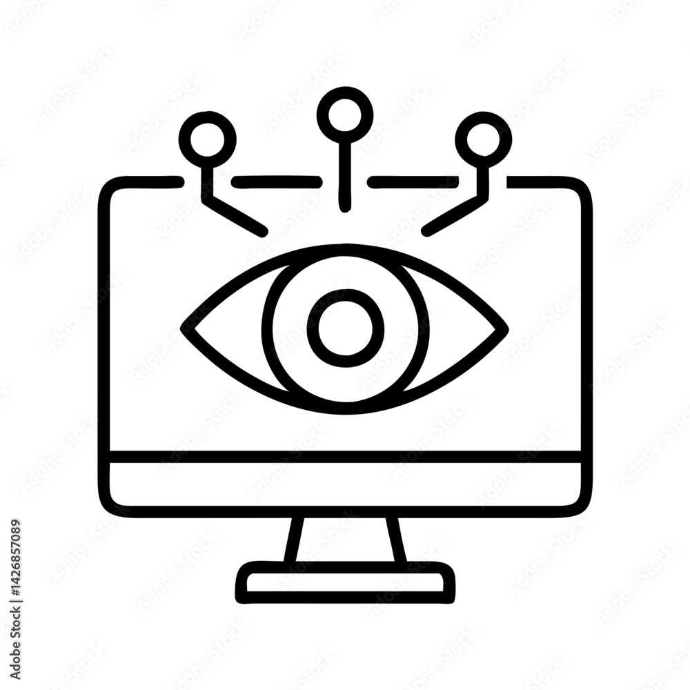 Poster cybersecurity eye monitor network security data protection privacy surveillance system icon vector