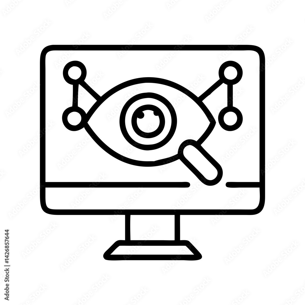 Poster eye scan monitor security analysis network connection data search magnifying glass icon vector image