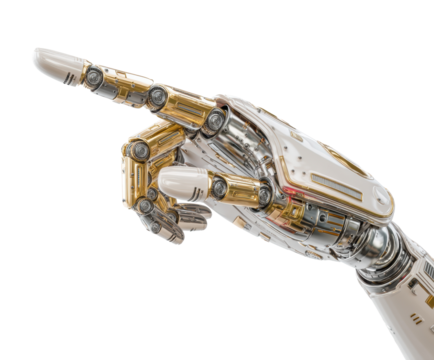 Futuristic robotic hand pointing in a technological context