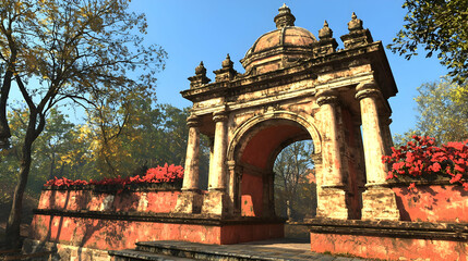 Fototapeta premium Ornamental Stone Archway In Lush Garden Setting