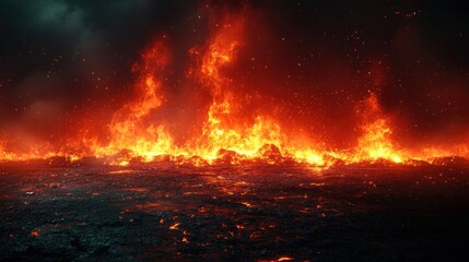Fiery Eruption with Lava Flow and Dramatic Smoky Sky Background