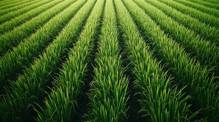 A serene background view of farmers' lush green rice fields stretches across the landscape.