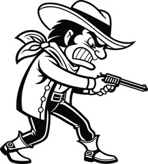 Vintage Cowboy Illustration Holding a Revolver in Classic Western Style