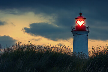 a lighthouse with a heart shaped light on it