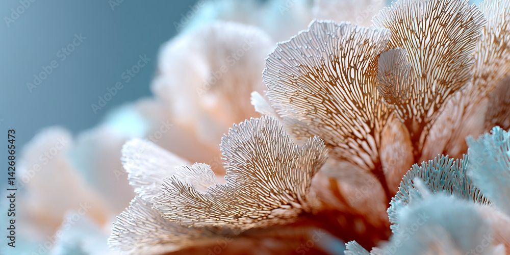 Poster delicate abstract composition of textured coral-like structures in warm beige and soft blue tones wi
