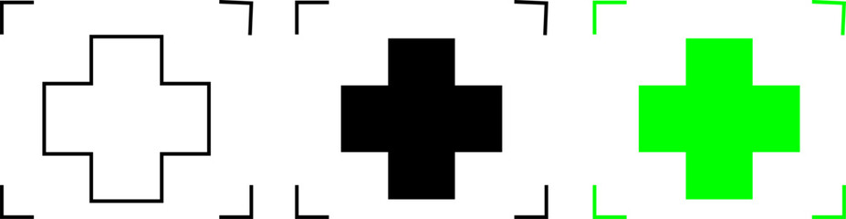 Medical Cross Icon within Focus Frame for Targeted Health Services – Transparent Background.