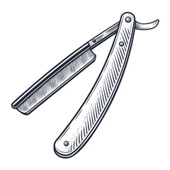 Vintage Straight Razor in Detailed Sketch Style