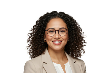 Professional woman wearing glasses and a blazer portrait headshot - png, isolated on transparent background