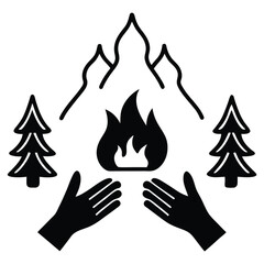 Campfire Camping Elements Vector Silhouette outline 