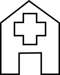 Hospital Building Icon with Medical Cross for Healthcare Facility – Transparent Background.
