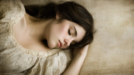 Naklejka premium A serene image of a woman peacefully sleeping and dreaming, embodying a sense of mindfulness and spirituality.