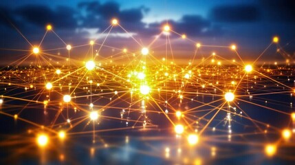 Obraz premium Networked city lights illuminate a vast interconnected digital landscape.