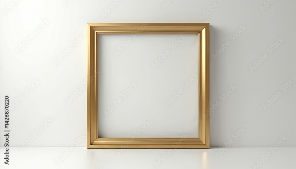 Aufkleber minimalist art composition features golden square frame. empty frame, blank space for image, photo, 