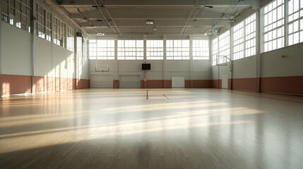 Obraz premium Empty Modern Sports Hall With Light Brown Floor And White Walls