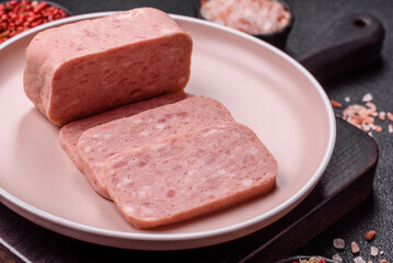 Canned ham, meat, pork, with spices and salt