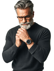 Contemplative Mature Man in Black Sweater