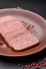 Canned ham, meat, pork, with spices and salt