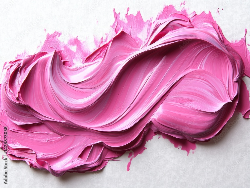 Poster light pink brush stroke with acrylic paint texture displayed in a curved shape on a white background