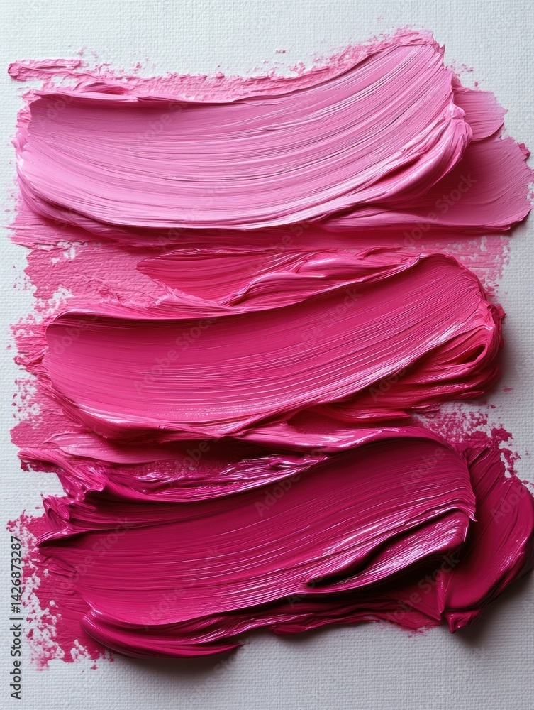 Poster light pink acrylic brush strokes create a smooth curved shape in a flat lay composition on a clean w