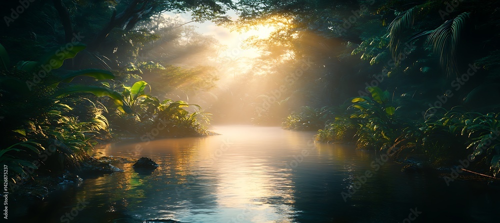 Poster a futuristic rainforest where digital rain transforms into glowing data streams