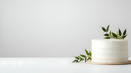 Elegant White Cake With Green Leaves