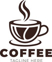 A simple, elegant logo featuring a stylized coffee cup with steam rising, perfect for a coffee shop or cafe brand.