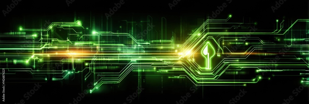 Poster glowing circuit lines form petrol symbol representing energy technology and innovation in a digital 