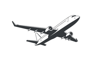 Airplane Jet Plane Monochrome Illustration Isolated Against White Background Aviation Transport Aircraft Commercial Flying Aeroplane